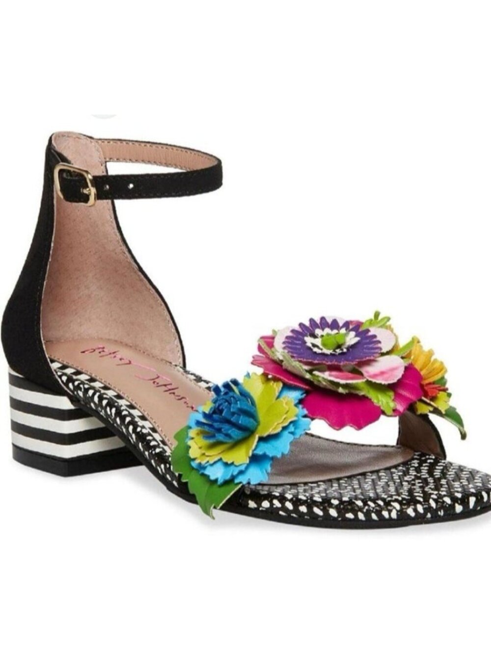 BETSEY JOHNSON LORE shoes sandals heels 5M striped ankle strap whimsical floral